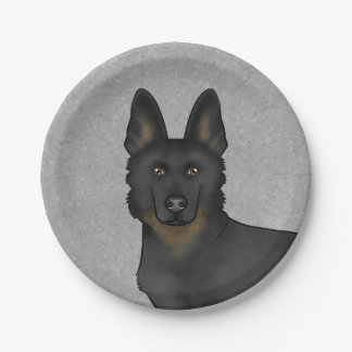 Bi-Black German Shepherd Cute Dog Head Gray Paper Plates