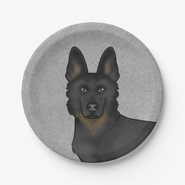 Bi-Black German Shepherd Cute Dog Head Gray Paper Plates (Front)