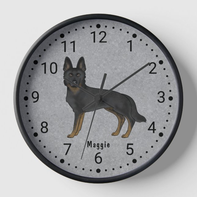 Bi-Black German Shepherd Cute Dog Numbered Clock (Front)