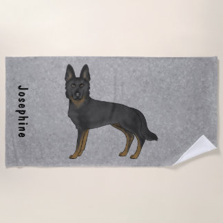 Bi-Black German Shepherd Cute Dog With Custom Name Beach Towel