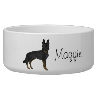 Bi-Black German Shepherd Cute Dog With Custom Name Bowl