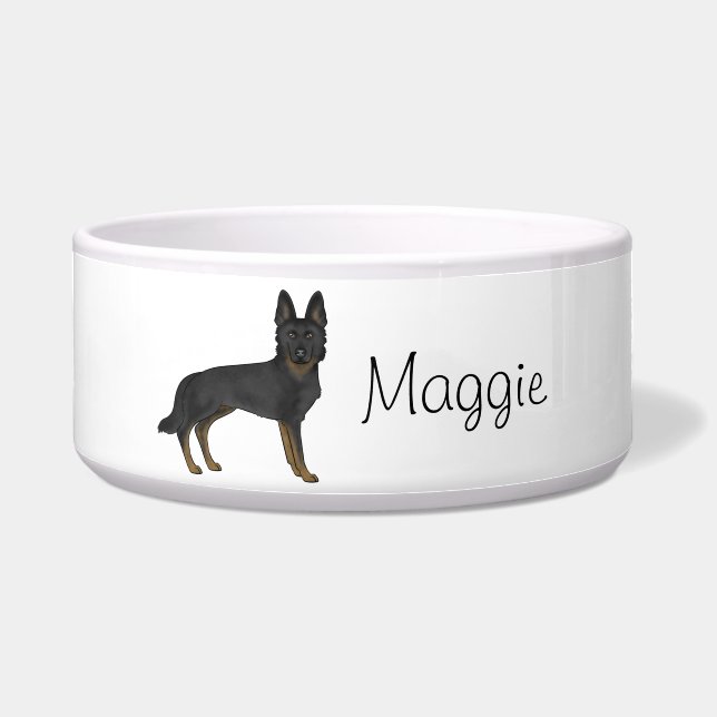 Bi-Black German Shepherd Cute Dog With Custom Name Bowl (Front)