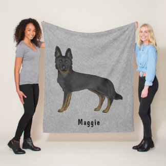 Bi-Black German Shepherd Cute Dog With Custom Text Fleece Blanket