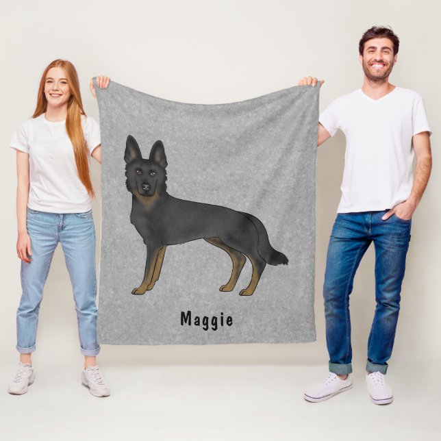 Bi-Black German Shepherd Cute Dog With Custom Text Fleece Blanket (In Situ)
