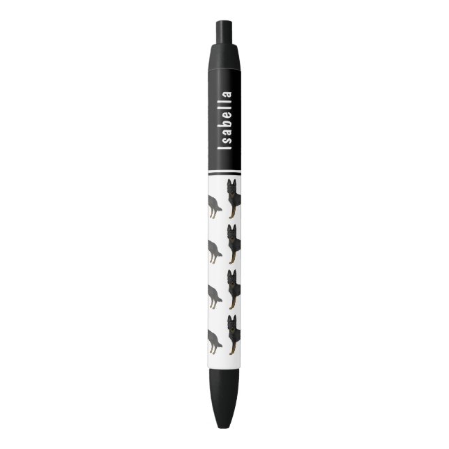 Bi-Black German Shepherd Cute Dogs And Custom Name Pen (Front Vertical)