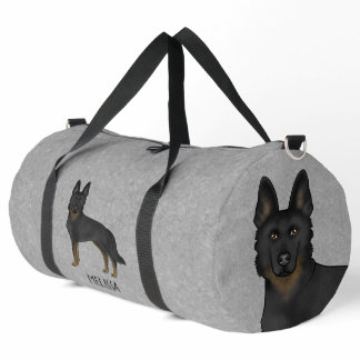 Bi-Black German Shepherd Dog And Custom Name Gray Duffle Bag