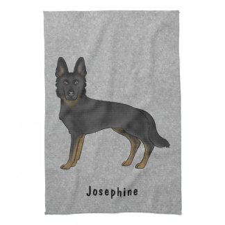 Bi-Black German Shepherd Dog And Custom Name Gray Kitchen Towel