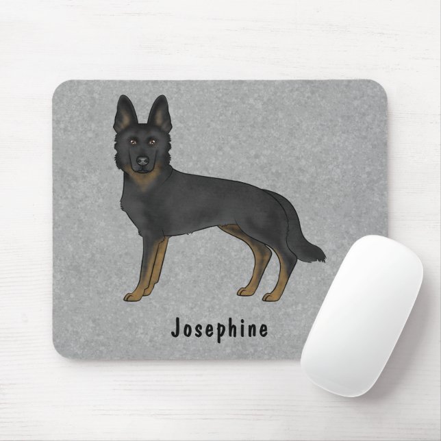 Bi-Black German Shepherd Dog And Custom Name Gray Mouse Pad (With Mouse)