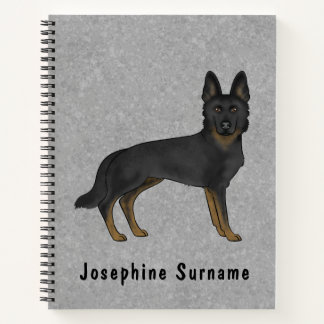 Bi-Black German Shepherd Dog And Custom Text Gray Notebook