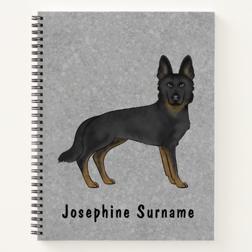 Bi_Black German Shepherd Dog And Custom Text Gray Notebook