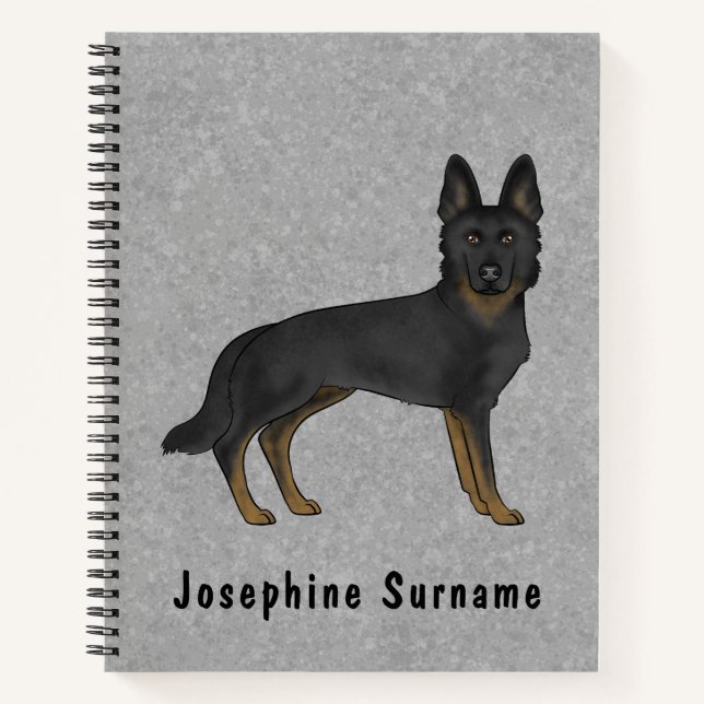 Bi-Black German Shepherd Dog And Custom Text Gray Notebook (Front)