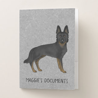 Bi-Black German Shepherd Dog And Custom Text Gray Pocket Folder