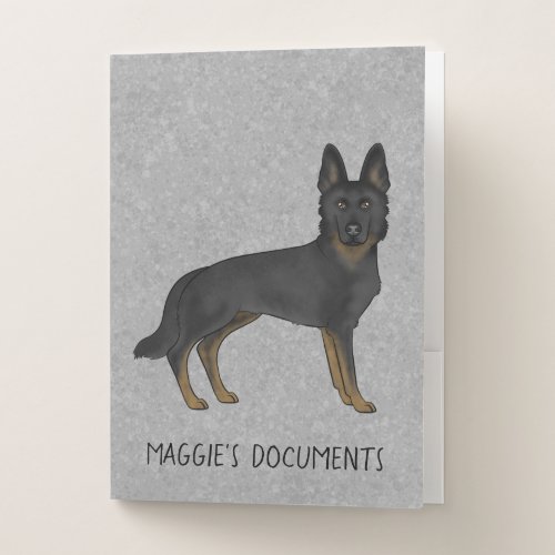Bi_Black German Shepherd Dog And Custom Text Gray Pocket Folder