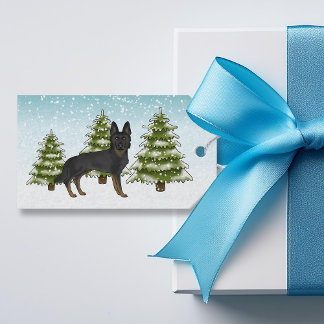 Bi-Black German Shepherd Dog Blue Winter Christmas Gift Tags