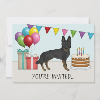 Bi-Black German Shepherd Dog Colorful Birthday Invitation