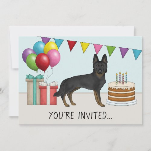 Bi_Black German Shepherd Dog Colorful Birthday Invitation