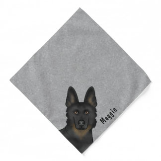 Bi-Black German Shepherd Dog Head And Custom Name Bandana