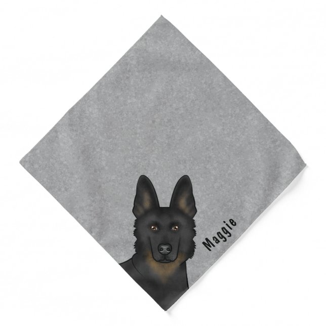 Bi-Black German Shepherd Dog Head And Custom Name Bandana (Front)