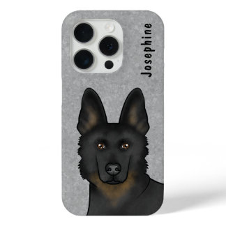 Bi-Black German Shepherd Dog Head And Custom Name iPhone 15 Pro Case