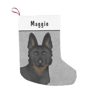 Bi-Black German Shepherd Dog Head And Custom Name Small Christmas Stocking