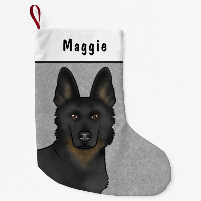 Bi-Black German Shepherd Dog Head And Custom Name Small Christmas Stocking (Front)