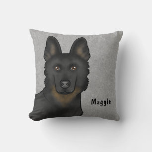 Bi-Black German Shepherd Dog Head And Custom Name Throw Pillow