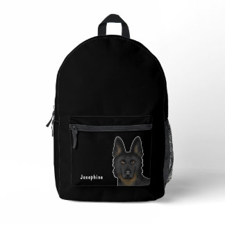 Bi-Black German Shepherd Dog Head And Name Black Printed Backpack