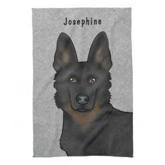 Bi-Black German Shepherd Dog Head And Name Gray Kitchen Towel
