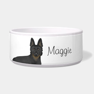 Bi-Black German Shepherd Dog Head Custom Name Bowl