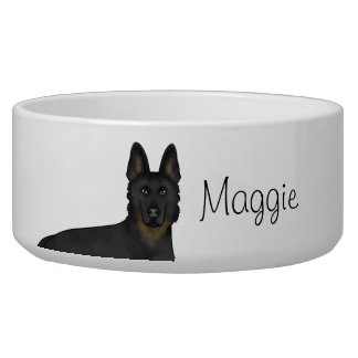 Bi-Black German Shepherd Dog Head Custom Name Bowl