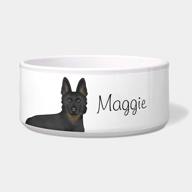 Bi-Black German Shepherd Dog Head Custom Name Bowl (Front)