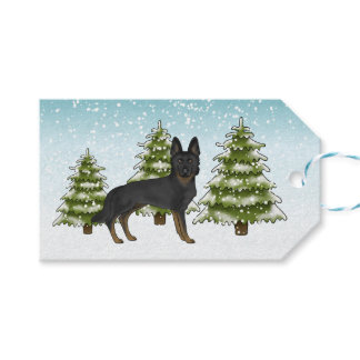Bi-Black German Shepherd Dog Snowy Winter Forest Gift Tags
