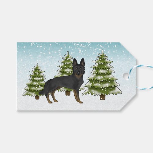 Bi_Black German Shepherd Dog Snowy Winter Forest Gift Tags
