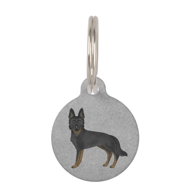 Bi-Black German Shepherd Dog Standing Up Gray Pet ID Tag (Front)