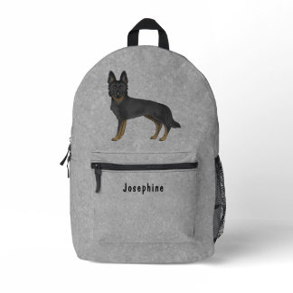 Bi-Black German Shepherd Dog With Custom Text Gray Printed Backpack