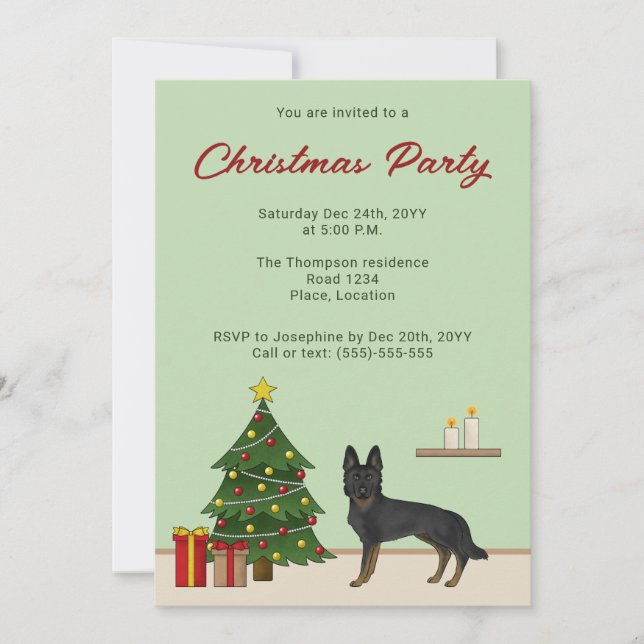 Bi-Black German Shepherd Festive Christmas Party Invitation (Front)