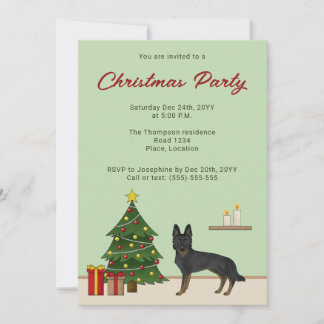 Bi-Black German Shepherd Festive Christmas Party Invitation