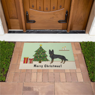 Bi-Black German Shepherd Festive Christmas Tree Doormat