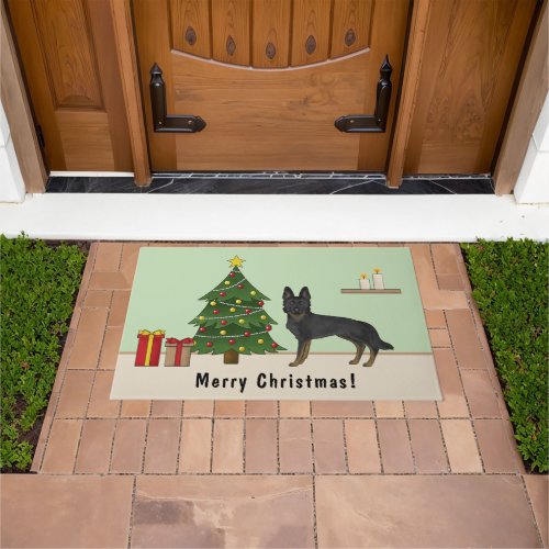 Bi_Black German Shepherd Festive Christmas Tree Doormat
