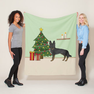Bi-Black German Shepherd Festive Christmas Tree Fleece Blanket