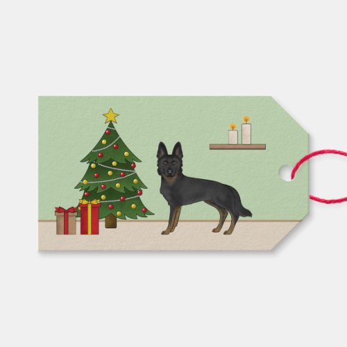 Bi_Black German Shepherd Festive Christmas Tree Gift Tags
