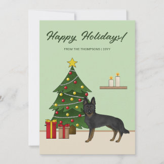 Bi-Black German Shepherd Festive Christmas Tree Holiday Card
