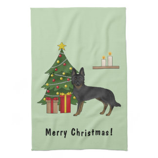 Bi-Black German Shepherd Festive Christmas Tree Kitchen Towel