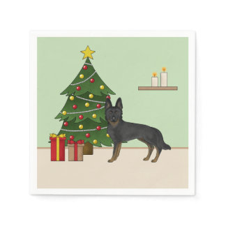 Bi-Black German Shepherd Festive Christmas Tree Napkins