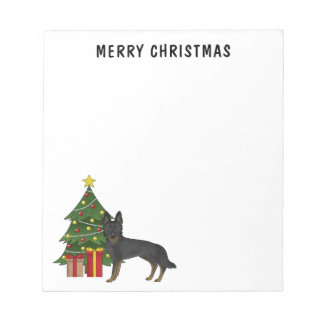 Bi-Black German Shepherd Festive Christmas Tree Notepad