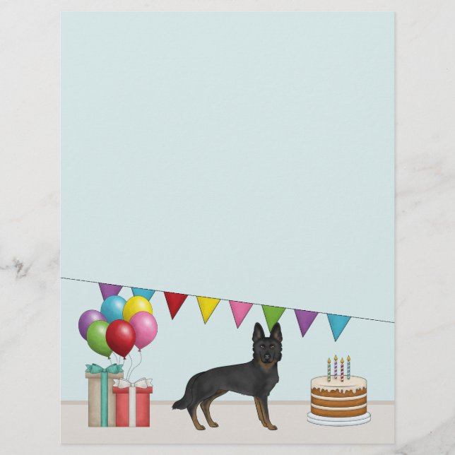 Bi-Black German Shepherd GSD Colorful Birthday Letterhead (Front)