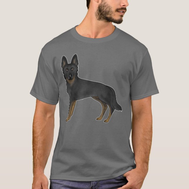 Bi-Black German Shepherd GSD Dog Cute Cartoon Dog T-Shirt (Front)