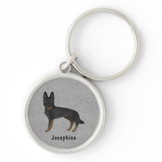 Bi-Black German Shepherd GSD Dog With Custom Name Keychain
