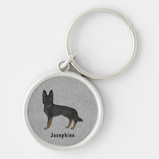 Bi-Black German Shepherd GSD Dog With Custom Name Keychain (Front)