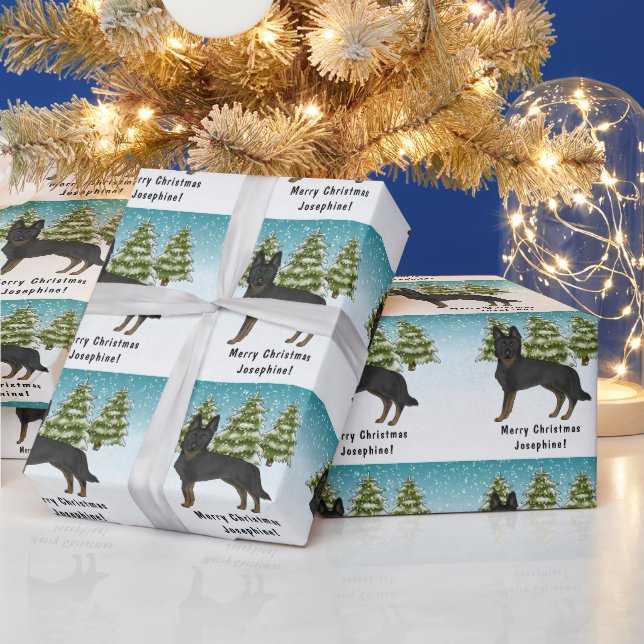Bi-Black German Shepherd Snowy Winter Forest Wrapping Paper (Holidays)